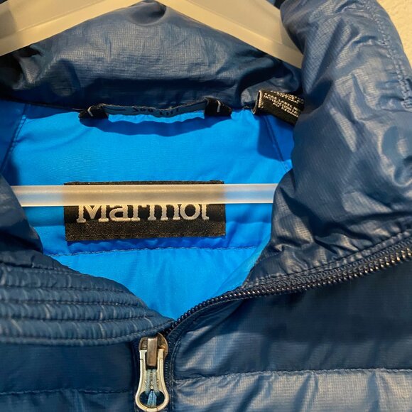Marmot Blue Puffer Jacket Men’s Small‎ Lightweight – Flaws Noted - Picture 2 of 5